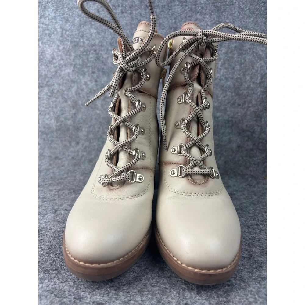 Pikolinos San Sebastian Ankle Boots Womens 37 Cream Leather Lace Up Block Heel